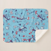 Katze im Hut | Blaues Muster Sherpadecke (Vorderseite (Horizontal))