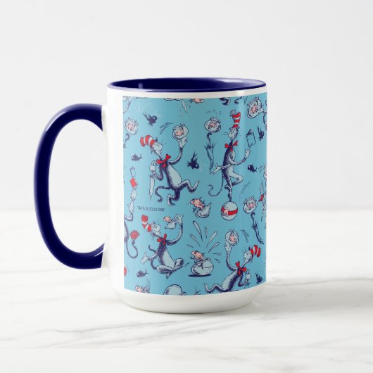 Katze im Hut | Blaues Muster Tasse (Links)