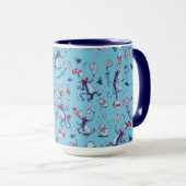 Katze im Hut | Blaues Muster Tasse (VorderseiteRechts)