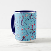 Katze im Hut | Blaues Muster Tasse (Vorderseite Links)