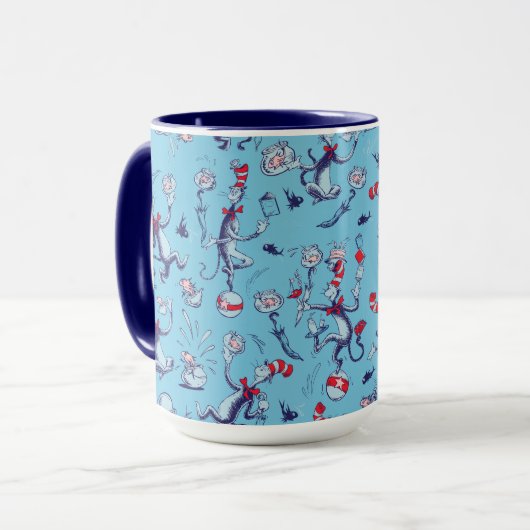 Katze im Hut | Blaues Muster Tasse (Vorderseite Links)