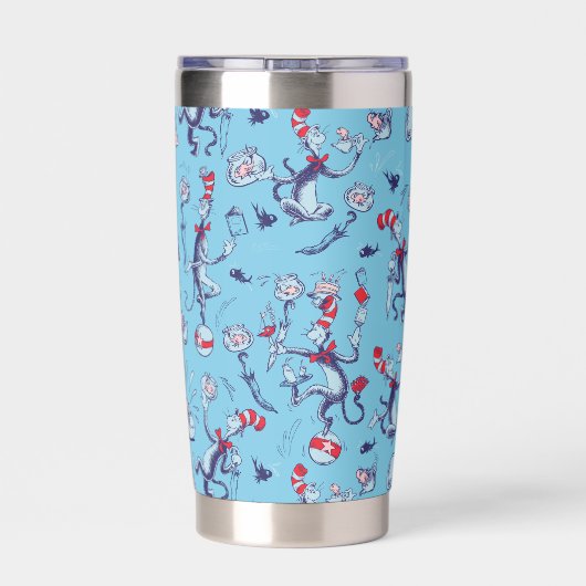 Katze im Hut | Blaues Muster Thermobecher (Rückseite)