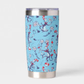 Katze im Hut | Blaues Muster Thermobecher (Vorderseite)