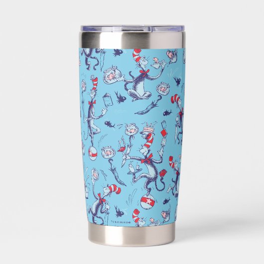 Katze im Hut | Blaues Muster Thermobecher (Vorderseite)