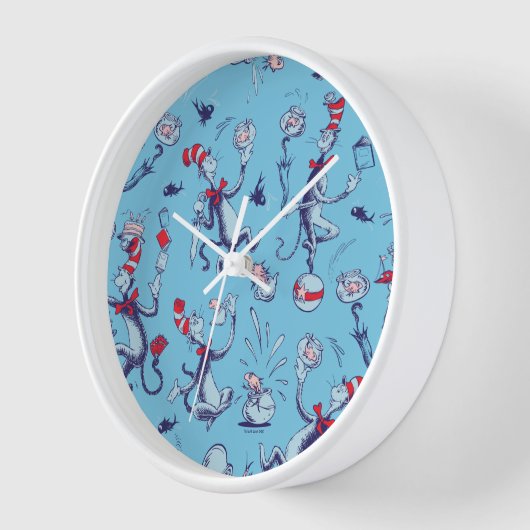 Katze im Hut | Blaues Muster Uhr (Winkel)