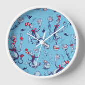 Katze im Hut | Blaues Muster Uhr (Vorderseite)