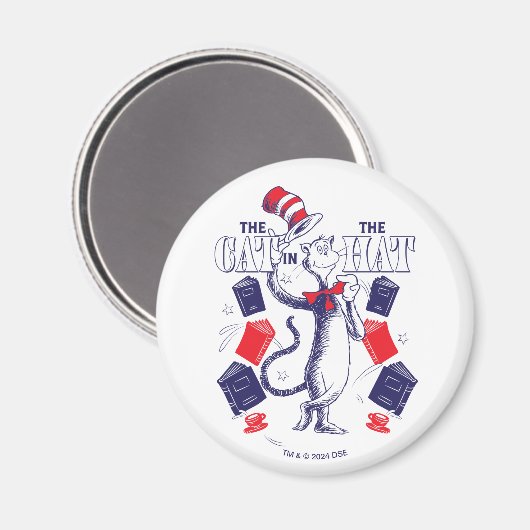 Katze im Hut | Bücher lesen Magnet (Vorderseite/Rückseite)