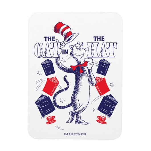 Katze im Hut | Bücher lesen Magnet (Vertikal)