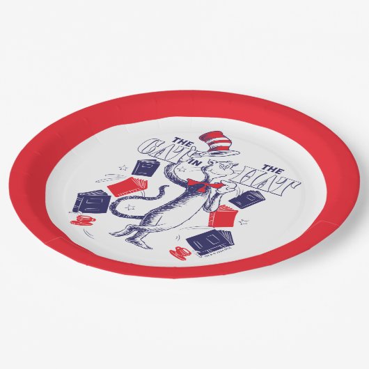 Katze im Hut | Bücher lesen Pappteller (Schrägansicht)