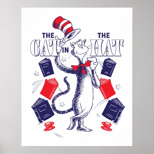 Katze im Hut | Bücher lesen Poster (Vorne)