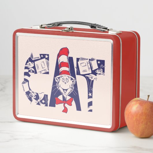 Katze im Hut | Cat-Face-Text Metall Brotdose (Beispiel)