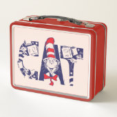 Katze im Hut | Cat-Face-Text Metall Brotdose (Rückseite)