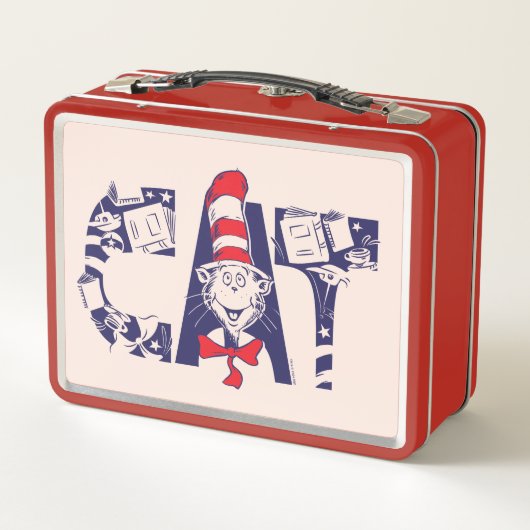 Katze im Hut | Cat-Face-Text Metall Brotdose (Rückseite)