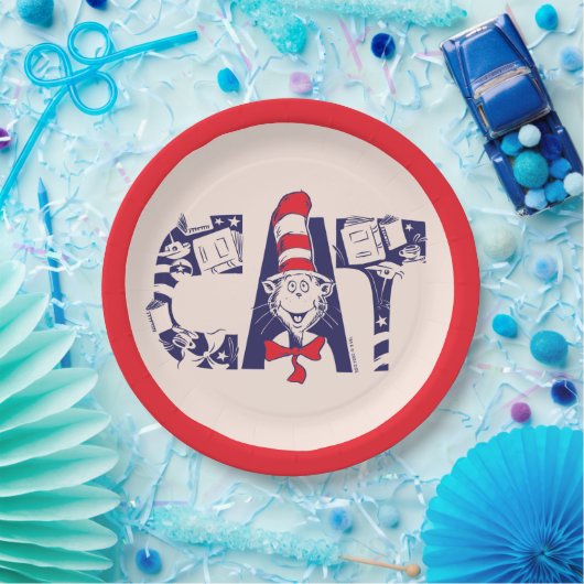 Katze im Hut | Cat-Face-Text Pappteller (Party)