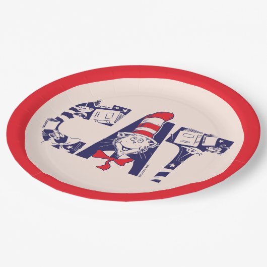 Katze im Hut | Cat-Face-Text Pappteller (Schrägansicht)