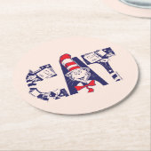 Katze im Hut | Cat-Face-Text Runder Pappuntersetzer (Angewinkelt)