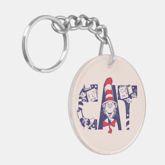 Katze im Hut | Cat-Face-Text Schlüsselanhänger (Vorderseite links)