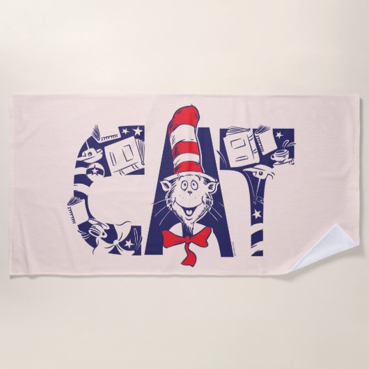 Katze im Hut | Cat-Face-Text Strandtuch (Vorderseite)