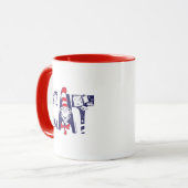 Katze im Hut | Cat-Face-Text Tasse (Vorderseite Links)