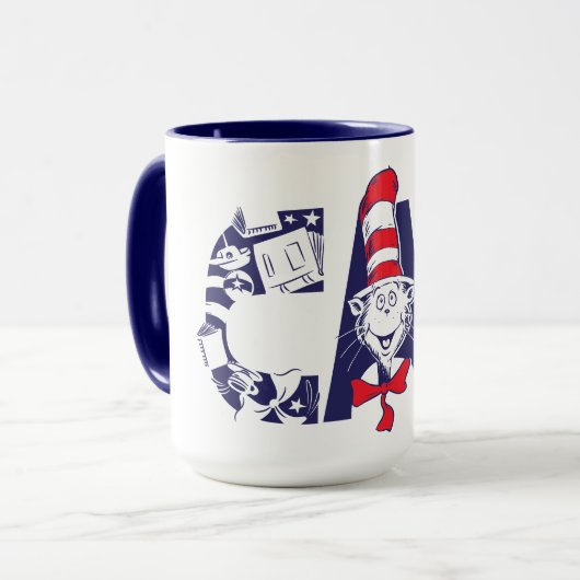 Katze im Hut | Cat-Face-Text Tasse (Vorderseite Links)