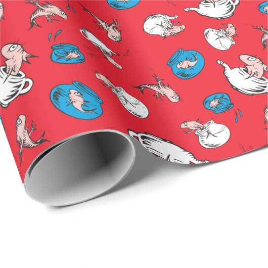 Katze im Hut | Das rote Muster der Fische Geschenkpapier (Rolleneckpunkt)