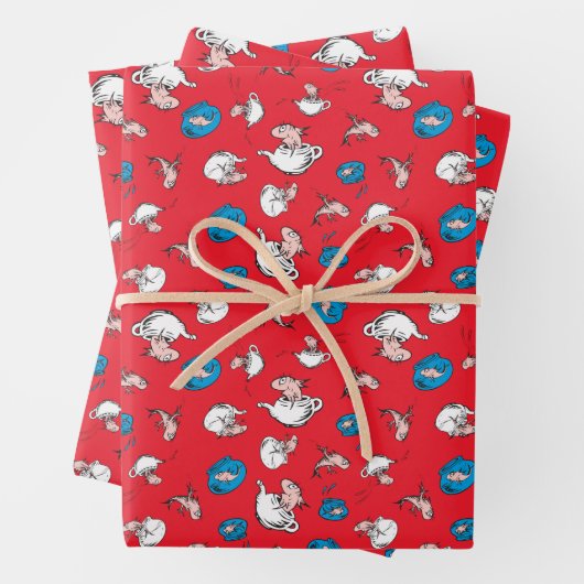 Katze im Hut | Das rote Muster der Fische Geschenkpapier Set (Beispiel)