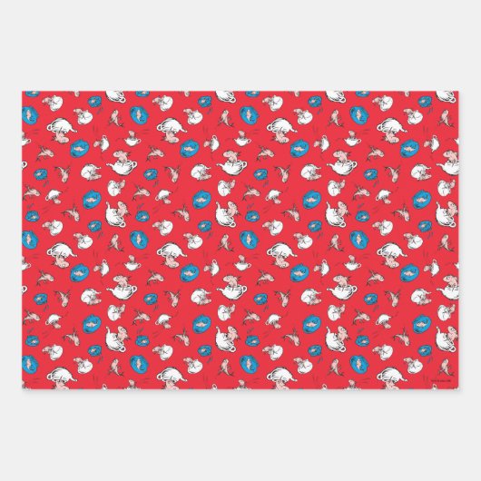 Katze im Hut | Das rote Muster der Fische Geschenkpapier Set (Vorderseite)