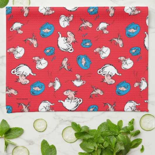 Katze im Hut | Das rote Muster der Fische Geschirrtuch (Gefaltet)