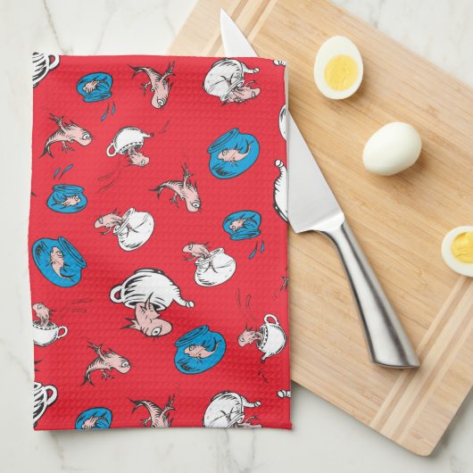 Katze im Hut | Das rote Muster der Fische Geschirrtuch (Viertel Falte)