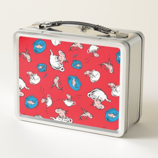 Katze im Hut | Das rote Muster der Fische Metall Brotdose (Rückseite)
