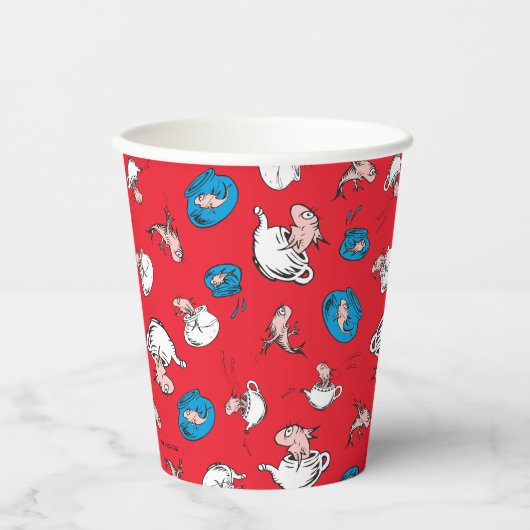 Katze im Hut | Das rote Muster der Fische Pappbecher (Vorderseite)