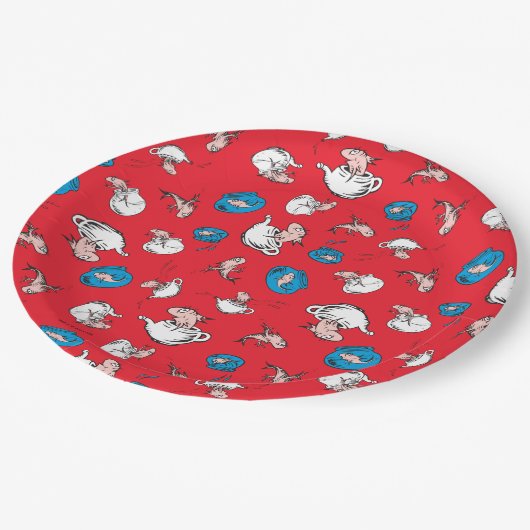 Katze im Hut | Das rote Muster der Fische Pappteller (Schrägansicht)