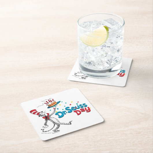 Katze im Hut | Dr. Seuss Day Rechteckiger Pappuntersetzer (Vor Ort)