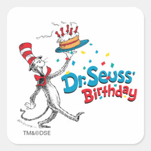 Katze im Hut   Dr. Seuss's Geburtstag Quadratischer Aufkleber