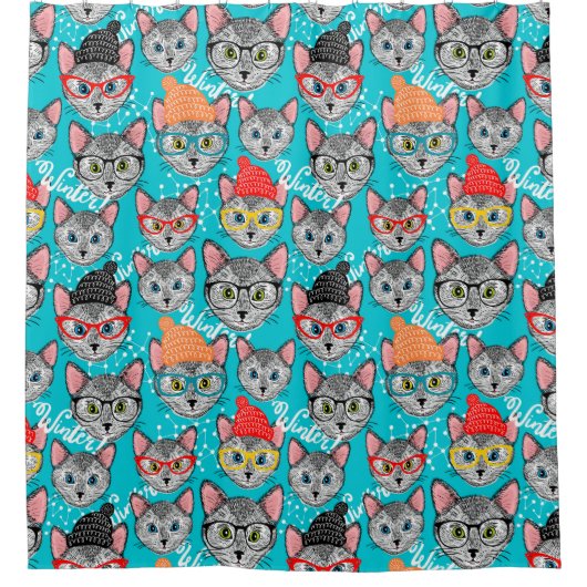 Katze im Hut Duschvorhang (Vorderseite)