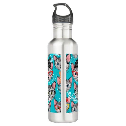 Katze im Hut Edelstahlflasche (Rückseite)