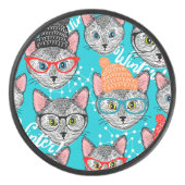 Katze im Hut Eishockey Puck (Vorderseite)