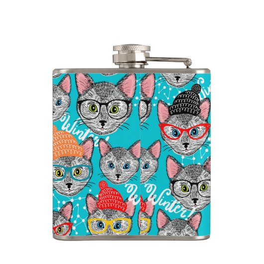 Katze im Hut Flachmann (Rückseite)