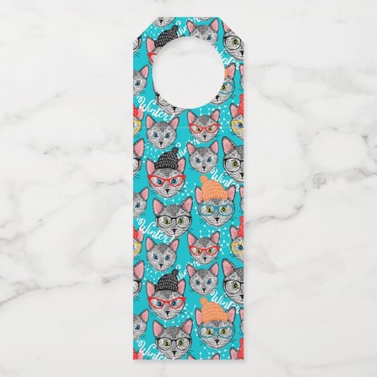 Katze im Hut Flaschenanhänger (Vorderseite)