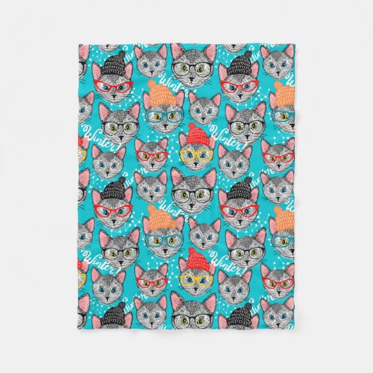 Katze im Hut Fleecedecke (Vorderseite)