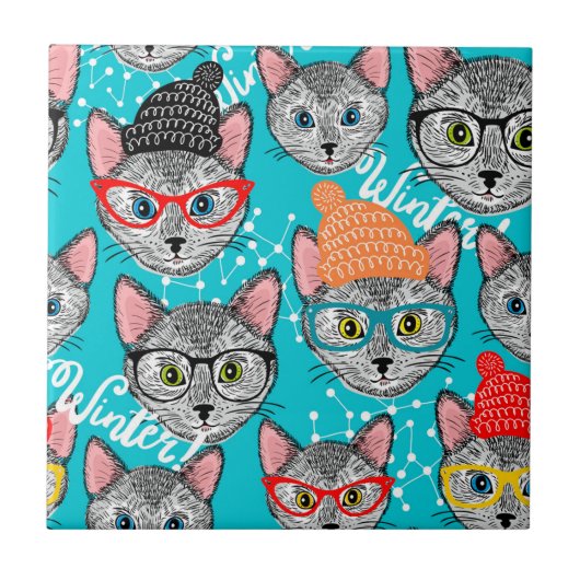 Katze im Hut Fliese (Vorderseite)