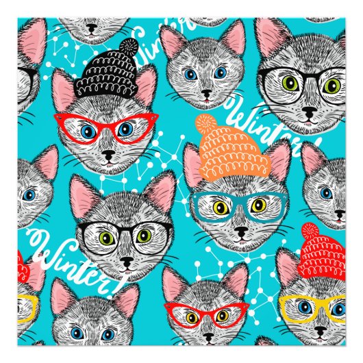 Katze im Hut Fotodruck (Vorne)