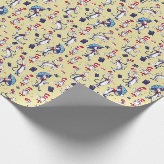 Katze im Hut | Gelbes Muster Geschenkpapier (Ecke)