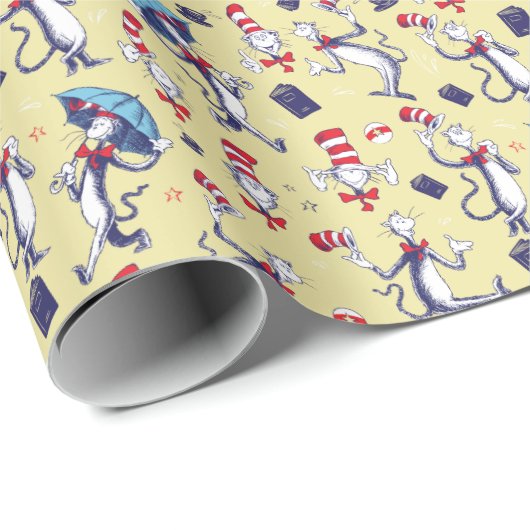 Katze im Hut | Gelbes Muster Geschenkpapier (Rolleneckpunkt)