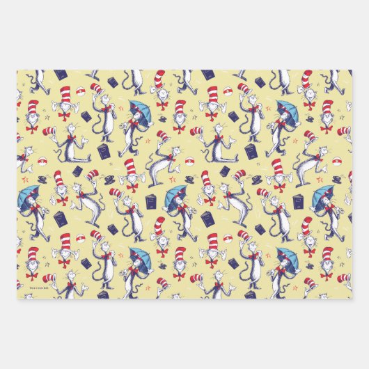 Katze im Hut | Gelbes Muster Geschenkpapier Set (Vorderseite 3)