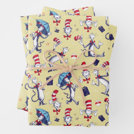 Katze im Hut | Gelbes Muster Geschenkpapier Set (Beispiel)