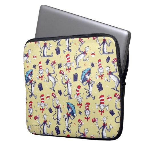 Katze im Hut | Gelbes Muster Laptopschutzhülle (Vorderseite Links)