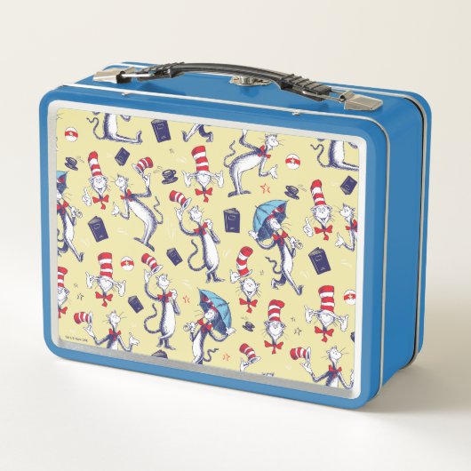 Katze im Hut | Gelbes Muster Metall Brotdose (Rückseite)