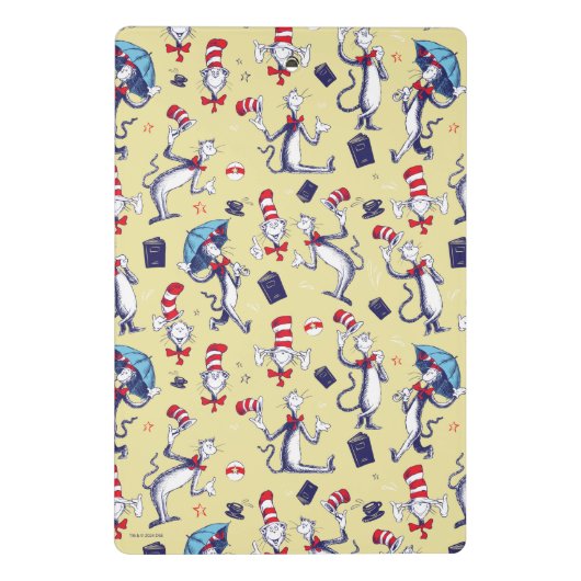 Katze im Hut | Gelbes Muster Mini Klemmbrett (Rückseite)