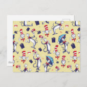 Katze im Hut | Gelbes Muster Postkarte (Vorne/Hinten)